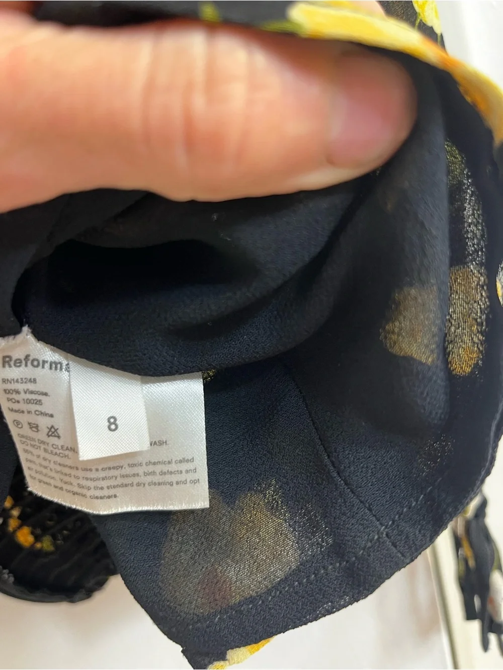 Reformation Black Floral Smocked Off-Shoulder Blouse with Yellow & White Blooms